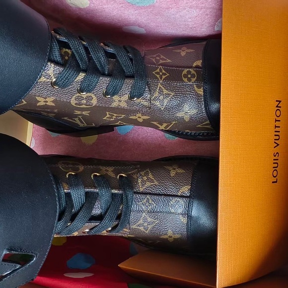 Louis Vuitton Black and Brown Monogram Ankle Boots - Picture 3 of 8